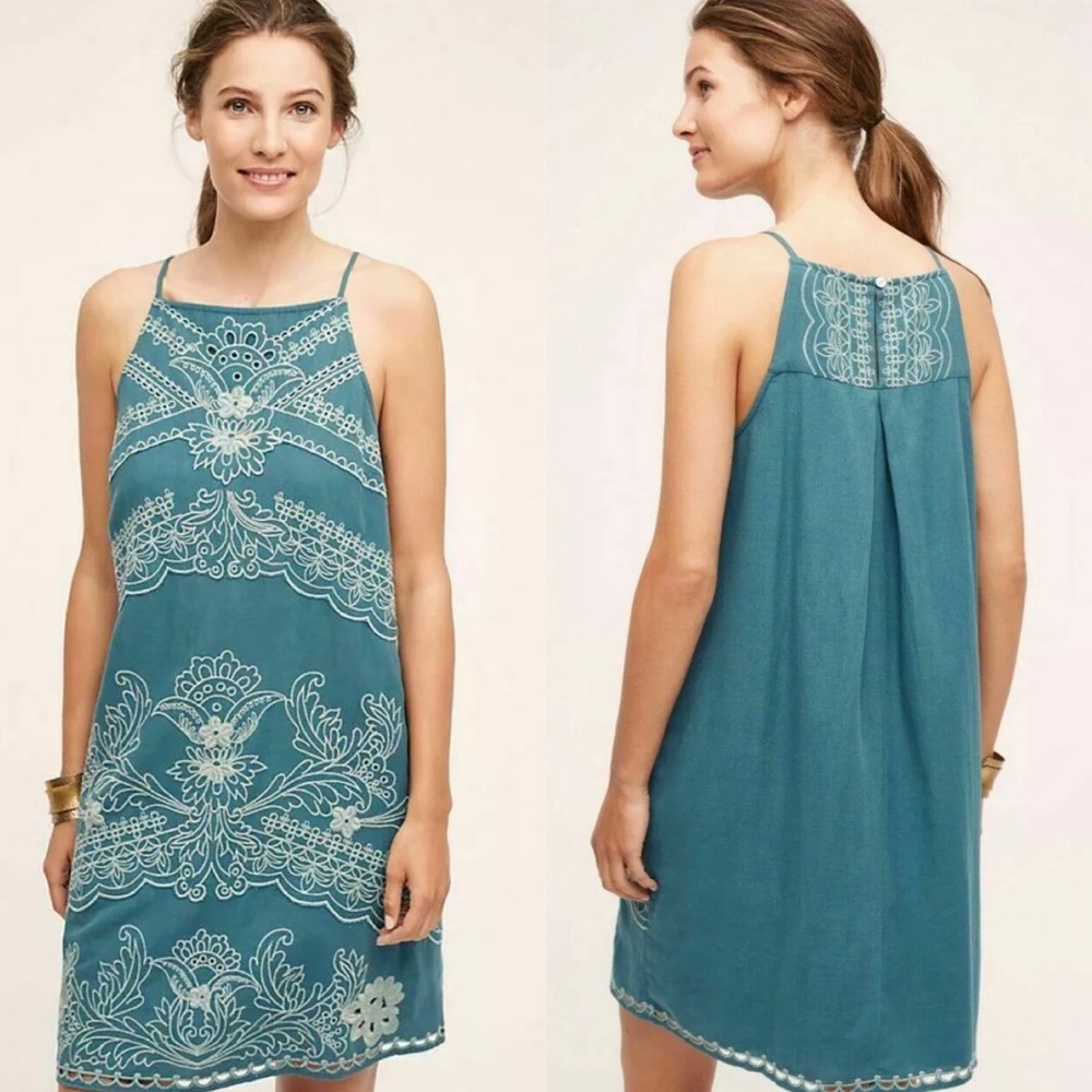Anthro Broderie Lace Swing Dress embroidered